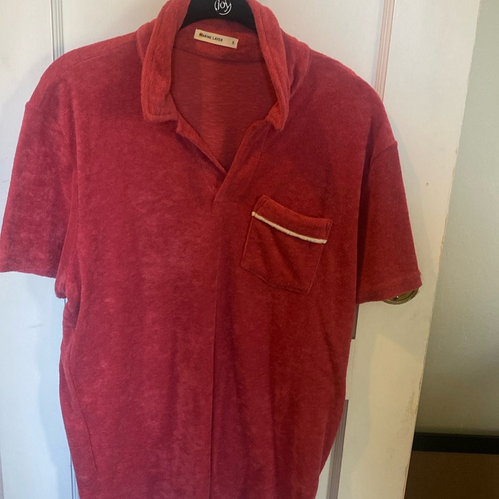 Marine Layer Red Short Sleeve Polo Terry Shirt